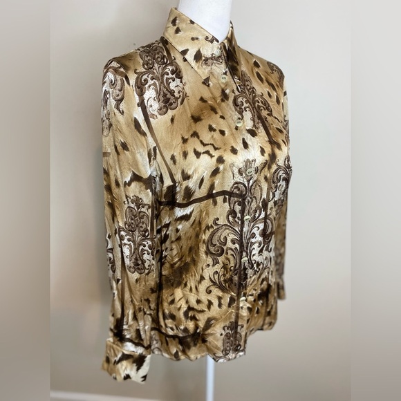 ESCADA Silk Charmeuse baroque animal print talk button down shirt blouse size 36 - Picture 6 of 14